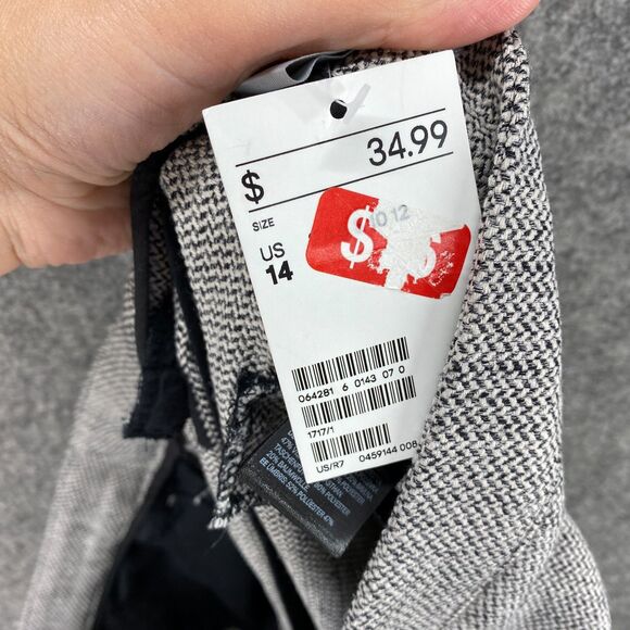 New H&M Pants Women 14 Gray Mid Rise Pleated Pockets Skinny Casual Chino Comfort - Picture 9 of 11